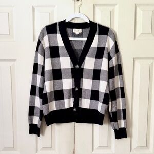 Marled Plaid V-Neck Cardigan Sweater
